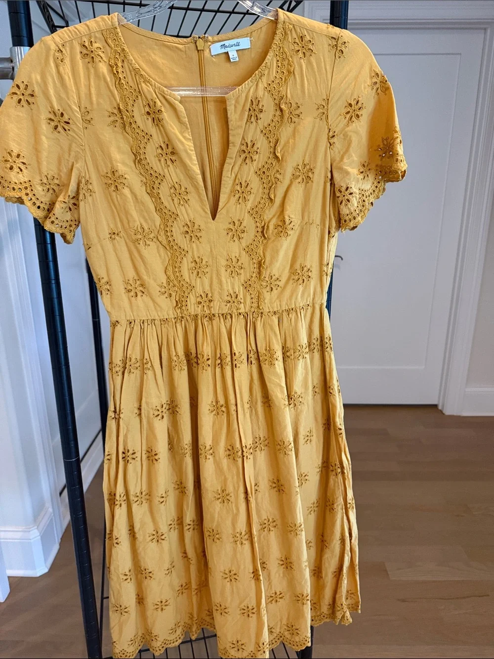 Madewell Mustard Eyelet V-Neck Mini Dress